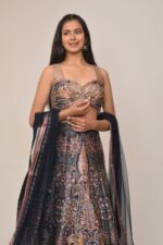 Midnight Blue Heavy Embroidered Bridal Lehenga Set