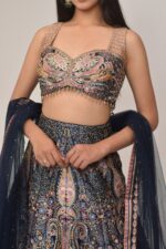 Midnight Blue Heavy Embroidered Bridal Lehenga Set