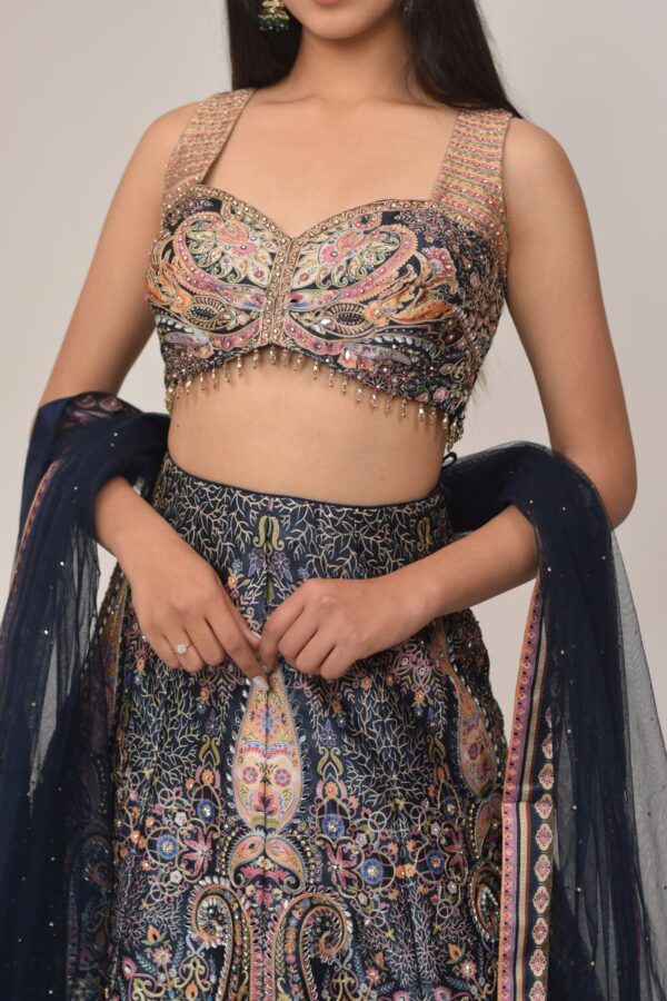Midnight Blue Heavy Embroidered Bridal Lehenga Set