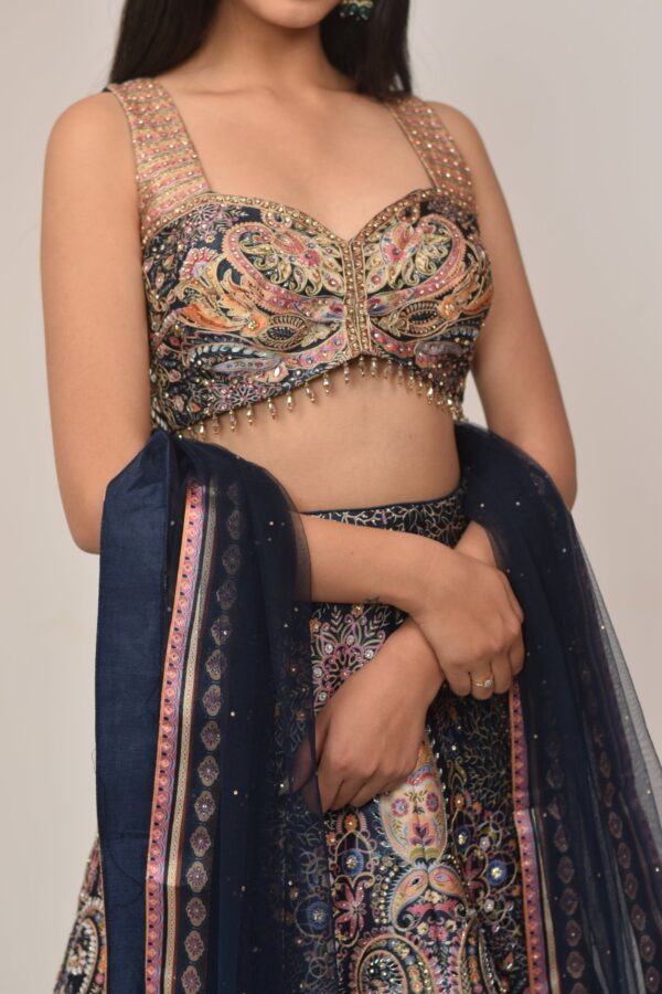 Midnight Blue Heavy Embroidered Bridal Lehenga Set