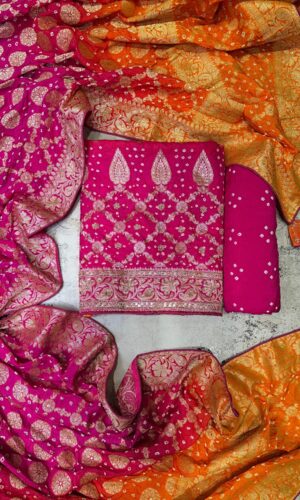 Traditional Charm Pure Bandhani Unstitched suit set