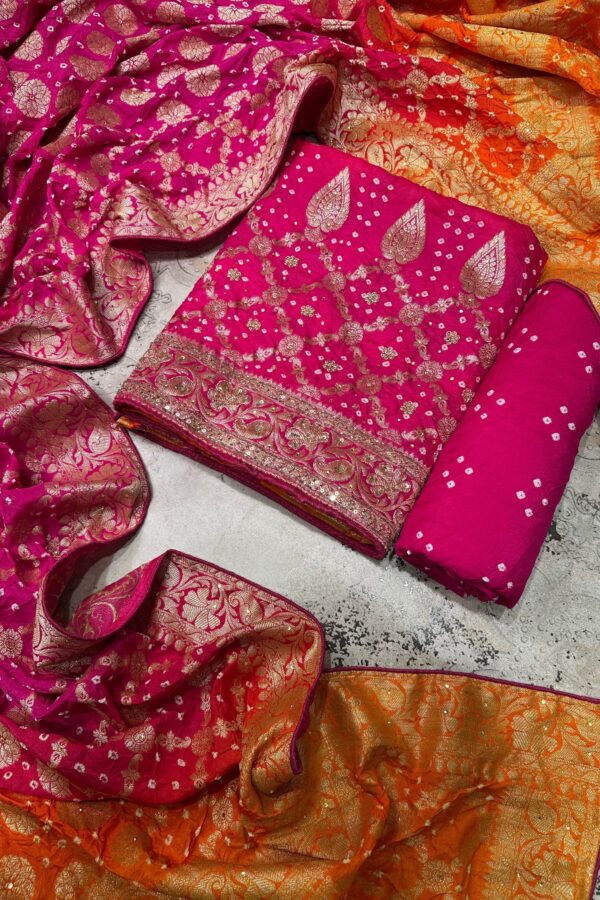 Traditional Charm Pure Bandhani Unstitched suit set