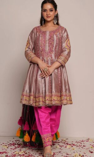 Pakistani anarkali salwaar suit with contrast duapatta
