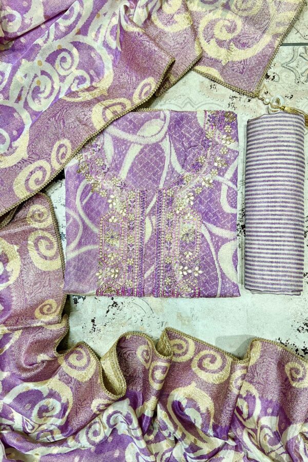 Elegant Intricate Unstitched Suits with Prints and Weaving