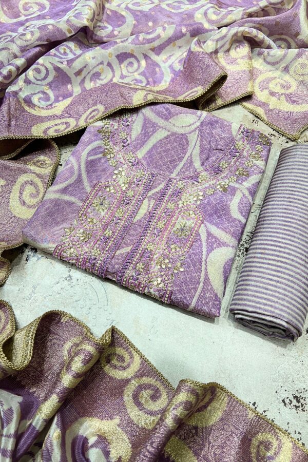 Elegant Intricate Unstitched Suits with Prints and Weaving