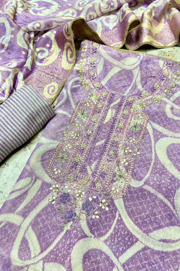 Elegant Intricate Unstitched Suits with Prints and Weaving