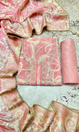 Elegant Intricate Unstitched Suits with Prints and Weaving