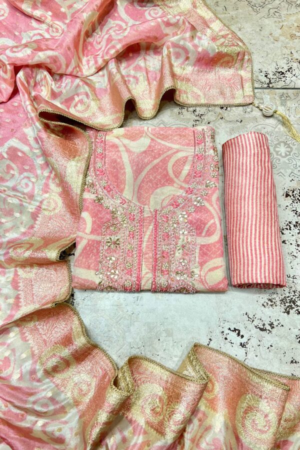 Elegant Intricate Unstitched Suits with Prints and Weaving