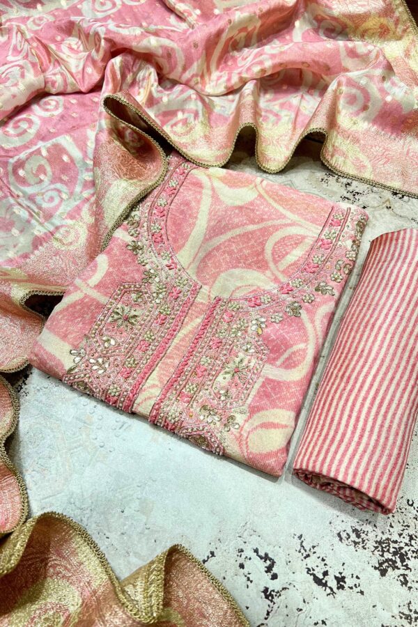 Elegant Intricate Unstitched Suits with Prints and Weaving