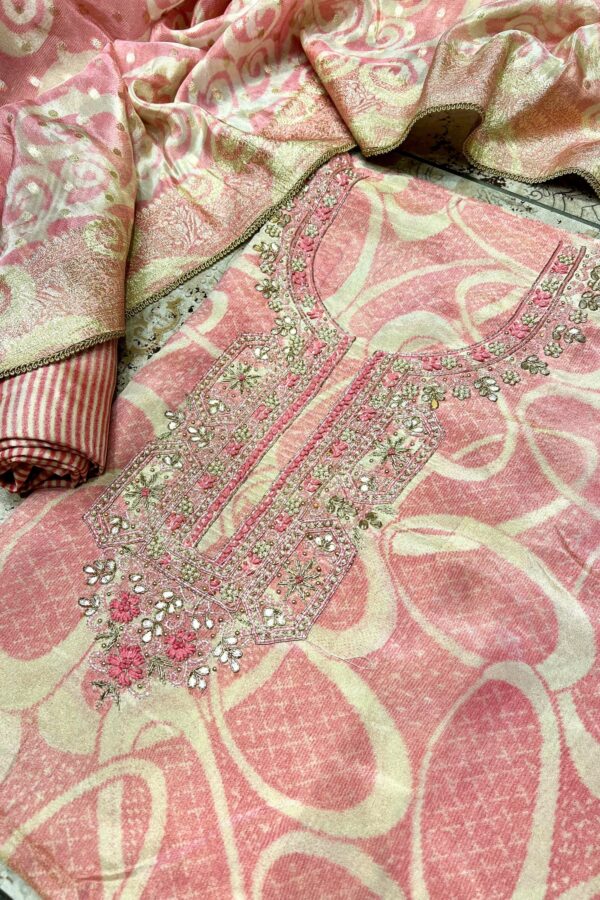 Elegant Intricate Unstitched Suits with Prints and Weaving