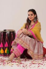 Pakistani anarkali salwaar suit with contrast duapatta