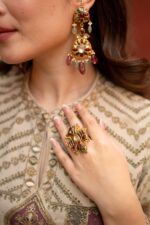 Elegant Cream Beige Pakistani Suit with Sleek Digital Prints Golden Highlights & Odhani  Dupatta