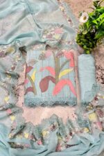 Relaxing Cotton Unstitched Suit Set With Appliqué Highlights
