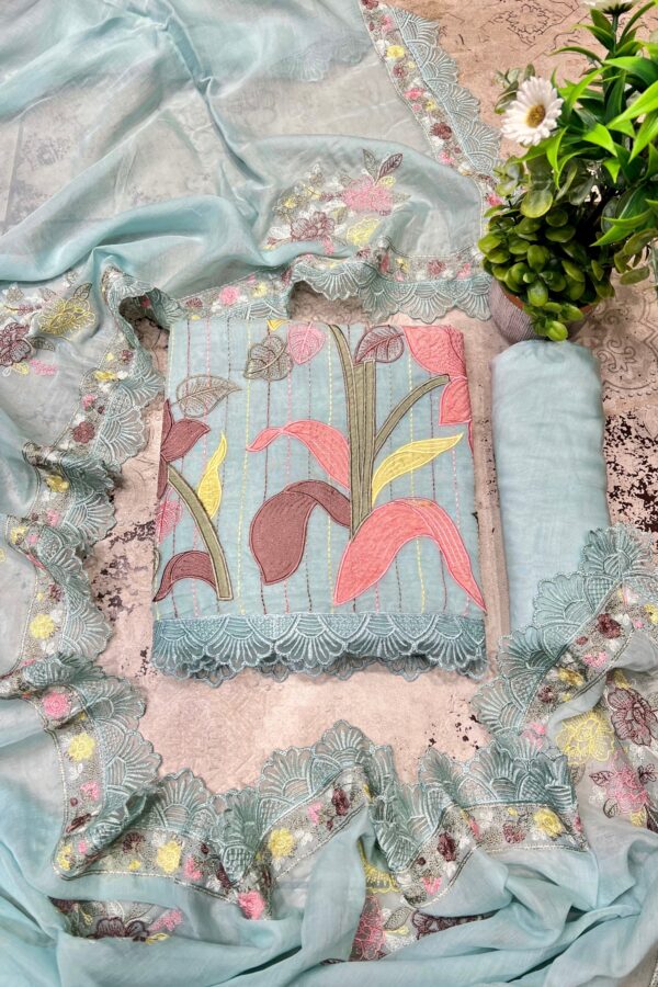 Relaxing Cotton Unstitched Suit Set With Appliqué Highlights