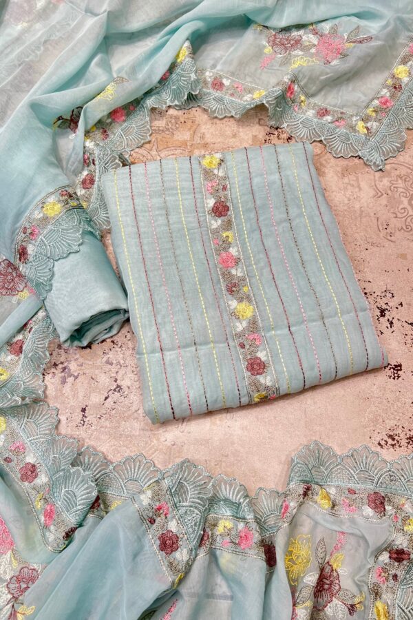 Relaxing Cotton Unstitched Suit Set With Appliqué Highlights
