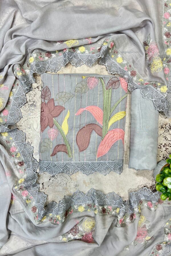 Relaxing Cotton Unstitched Suit Set With Appliqué Highlights