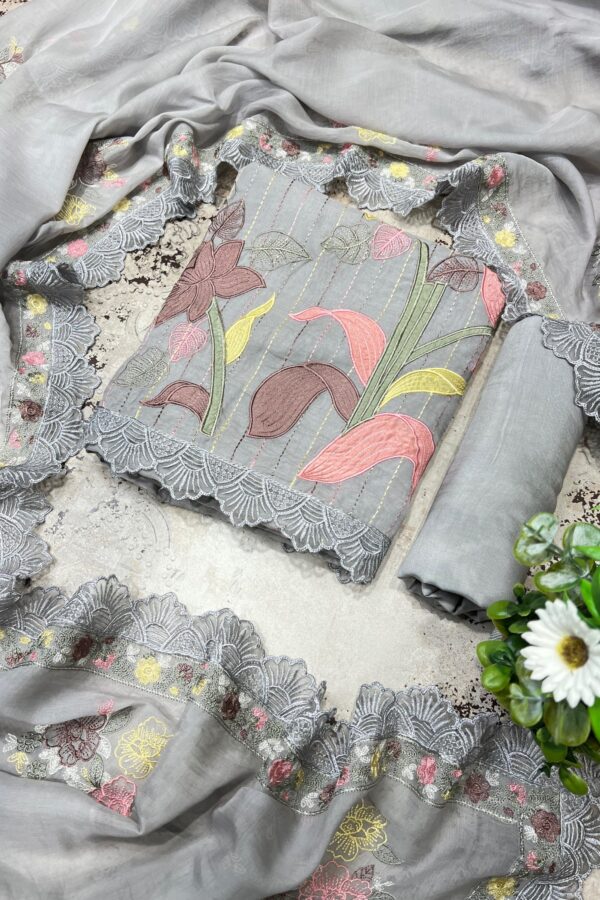 Relaxing Cotton Unstitched Suit Set With Appliqué Highlights
