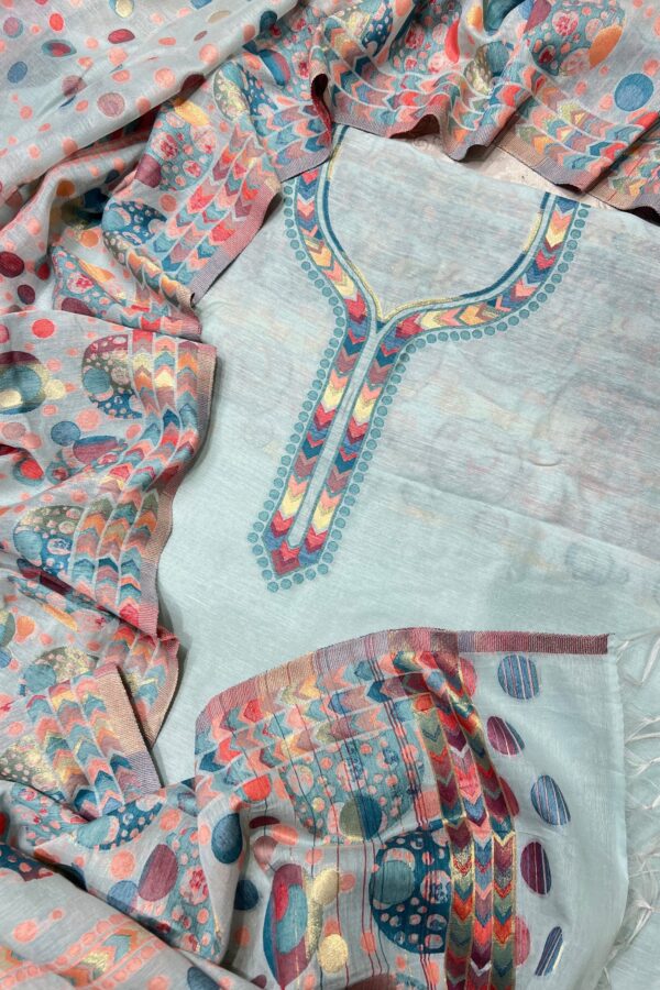 Organic Cotton Banarasi Woven Unstitched Suit Set