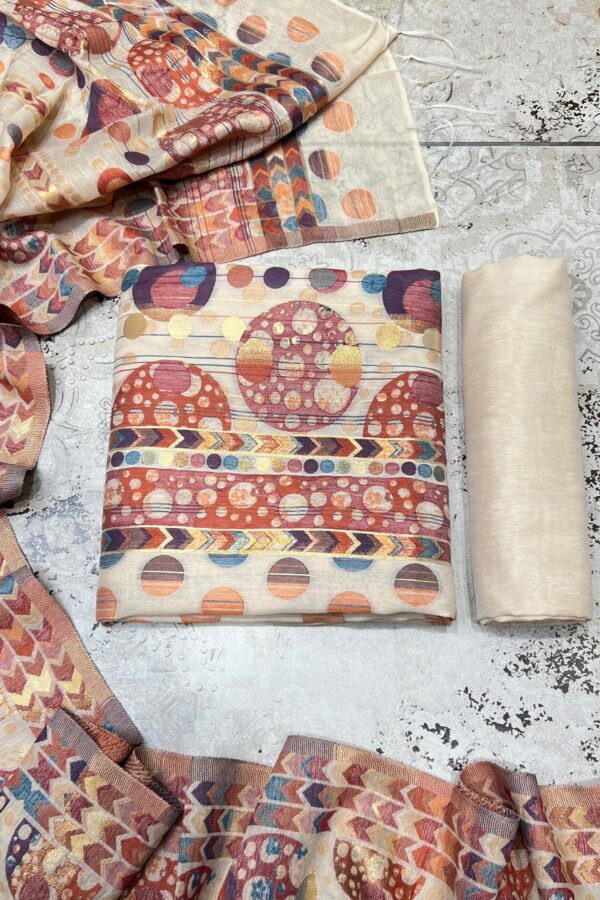 Organic Cotton Banarasi Woven Unstitched Suit Set