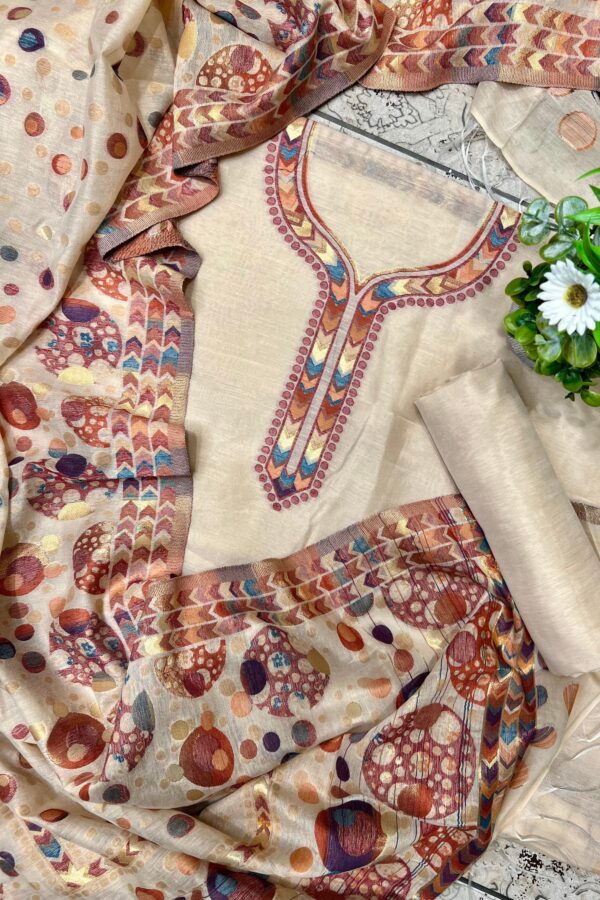 Organic Cotton Banarasi Woven Unstitched Suit Set