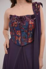 Elegant Purple Corset Saree with Intricate 3D Floral Work