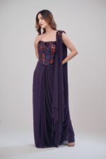 Elegant Purple Corset Saree with Intricate 3D Floral Work