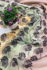 Peacock Elegance: Hand-Embroidered Organza Pakistani Suit