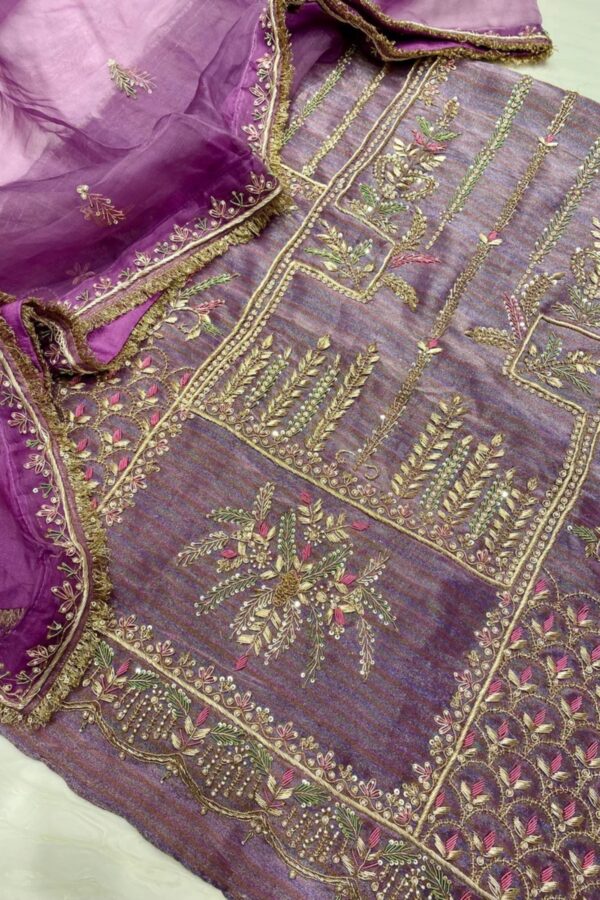 Hand-Stitched Zardozi Party Wear Suit with Organza Dupatta