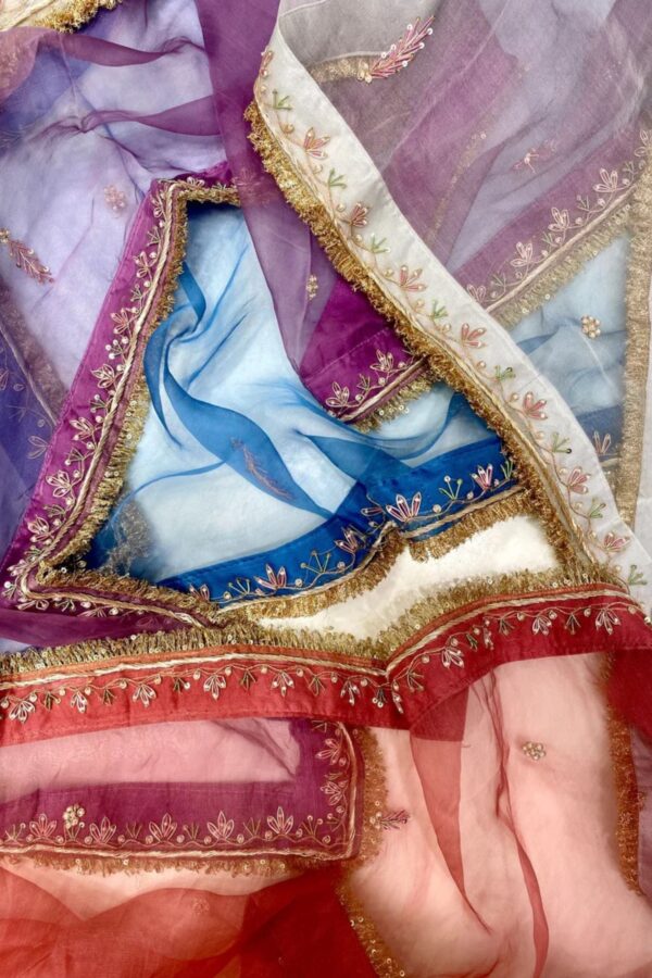 Hand-Stitched Zardozi Party Wear Suit with Organza Dupatta