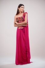Hot Pink Corset Saree With Lycra and Banarasi Blouse