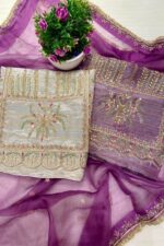 Hand-Stitched Zardozi Party Wear Suit with Organza Dupatta