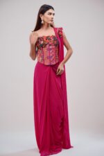 Hot Pink Corset Saree With Lycra and Banarasi Blouse