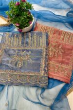Hand-Stitched Zardozi Party Wear Suit with Organza Dupatta