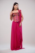 Hot Pink Corset Saree With Lycra and Banarasi Blouse