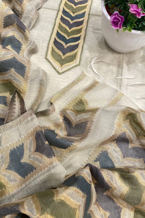 Heritage Banarasi Suit in Organic Silk with Multi Jamdani Weaving