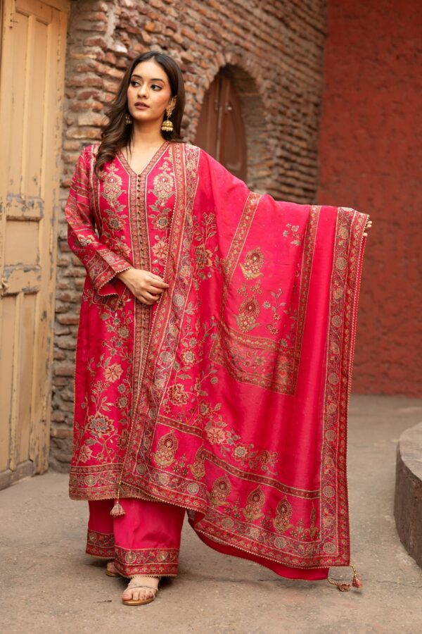 Hot Pink Achkan Style Plazo Suit With Odhani Dupatta