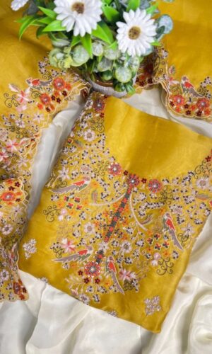 Pakistani style exclusive unstiched soft hues of straight suit