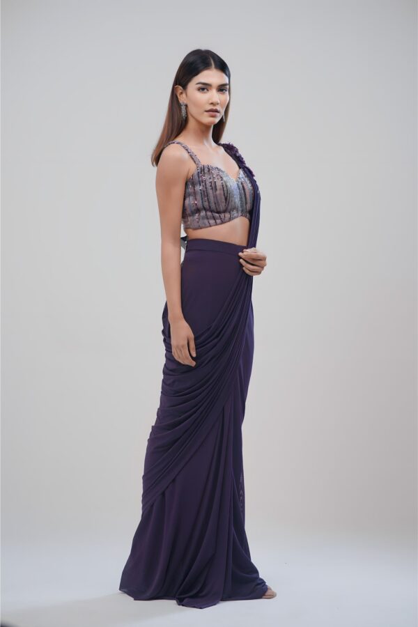 Subtle Glam Drape Saree with Hand stitched Onion Coloured Sequined Blouse