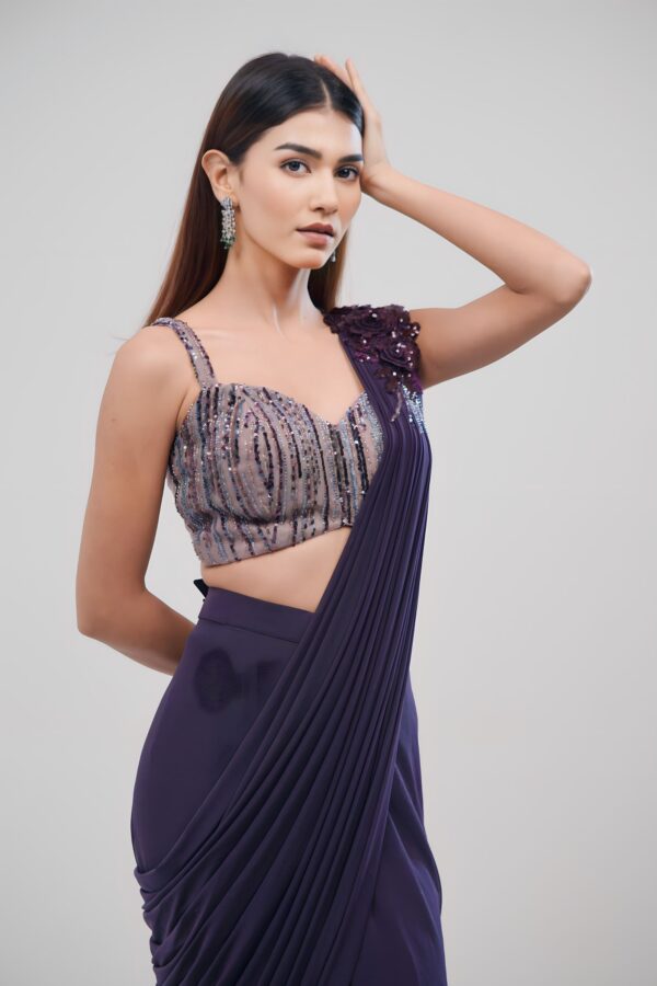 Subtle Glam Drape Saree with Hand stitched Onion Coloured Sequined Blouse