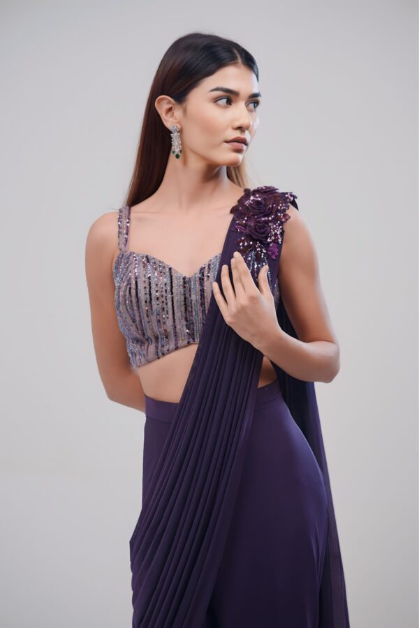 Subtle Glam Drape Saree with Hand stitched Onion Coloured Sequined Blouse