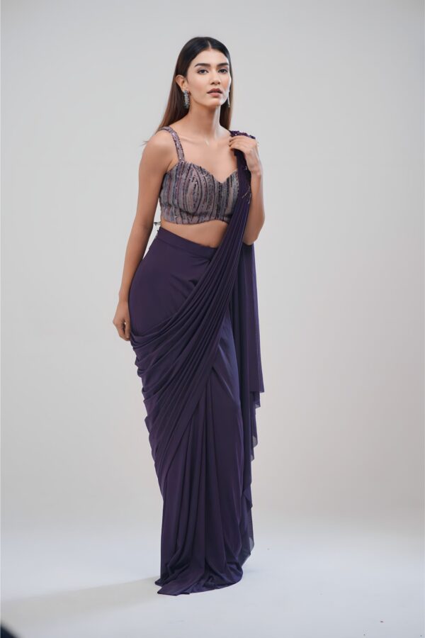 Subtle Glam Drape Saree with Hand stitched Onion Coloured Sequined Blouse