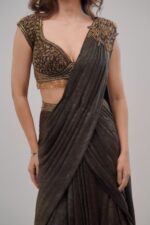 Golden Brown Lehenga Cum Saree With Strapy Top