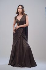 Golden Brown Lehenga Cum Saree With Strapy Top
