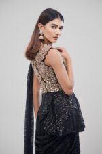 Black Indo Western with Golden Hand Stitched York and Drape