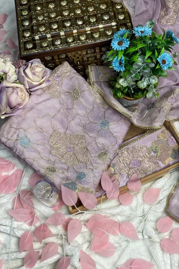 Tissue Sheer Organza Highlighted with Golden Dori Unstitched Pakistani Suit