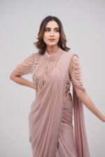 Georgette Drape Saree with Handcrafted Beaded Halter Neck  Blouse