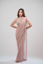 Georgette Drape Saree with Handcrafted Beaded Halter Neck  Blouse