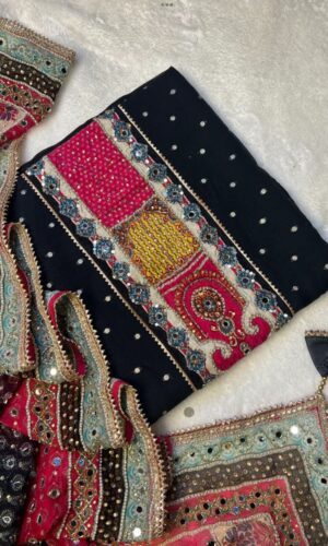 Fluorescent Pakistani Pure Digital Handcrafted Unstitched Suit.