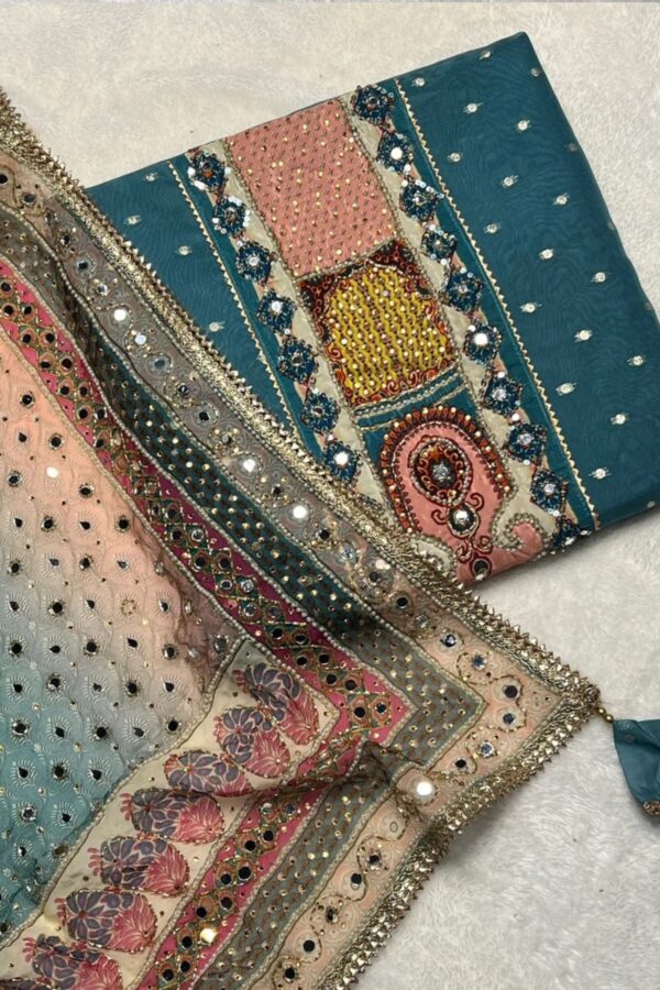 Fluorescent Pakistani Pure Digital Handcrafted Unstitched Suit.