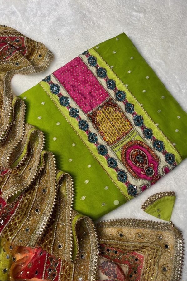 Fluorescent Pakistani Pure Digital Handcrafted Unstitched Suit.